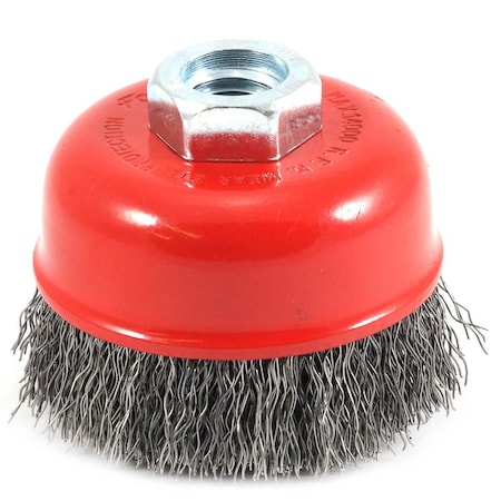 Forney Cup Brush, Crimped, 2-3/4 in x .014 in x 5/8 in-11 Arbor 72755